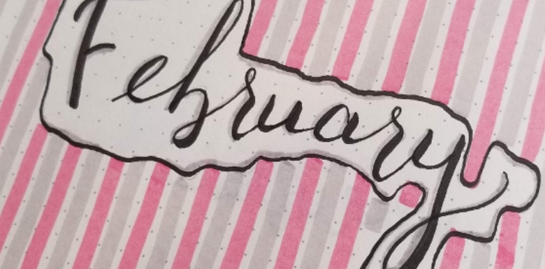 February 2019 Pink and Grey Setup - Bullet Journal Layout in Pink and Grey Stripes